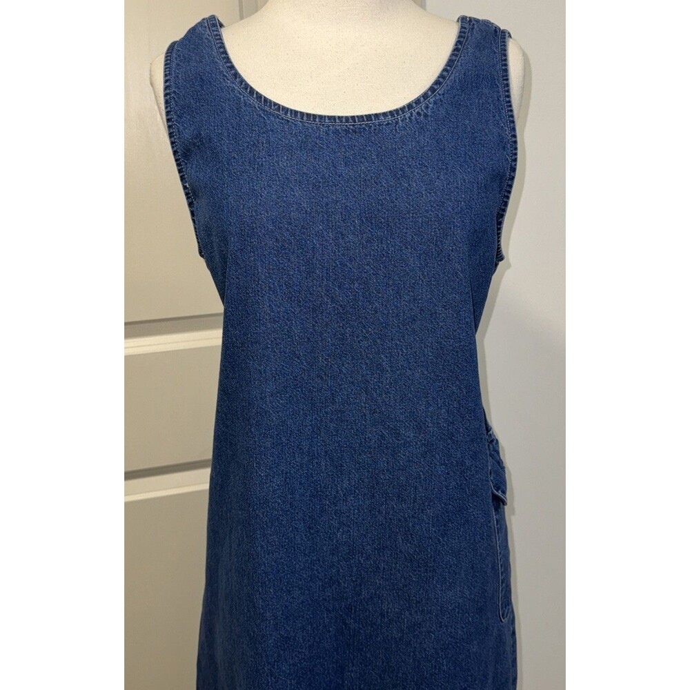 Nick & Sarah Blue Jean Denim Jumper Maxi Dress Med Side Flap Pocket Modest Boho - Picture 2 of 8